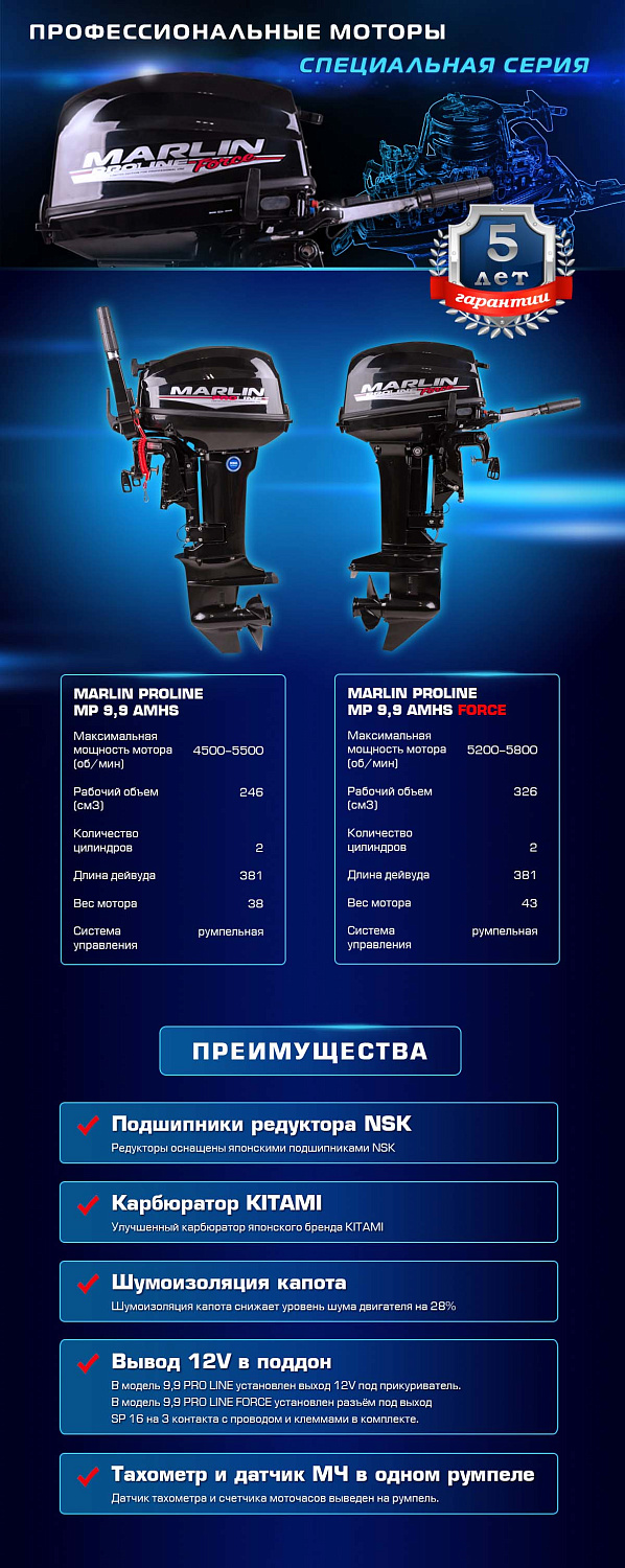 Лодочный мотор MARLIN PROLINE MP 9.9 (20) AMHS FORCE в Октябрьском